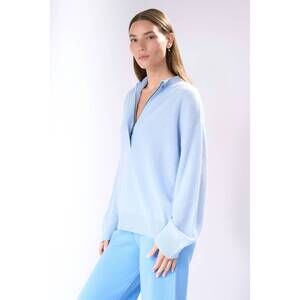 NEW CASHMERE CLOUDS quarter zip cashmere sweater in light blue